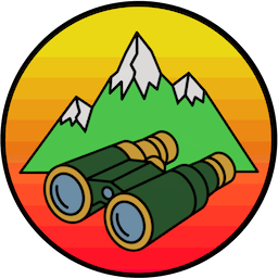 SOTA Scout icon, with binoculars in the foreground and mountain peaks in the background