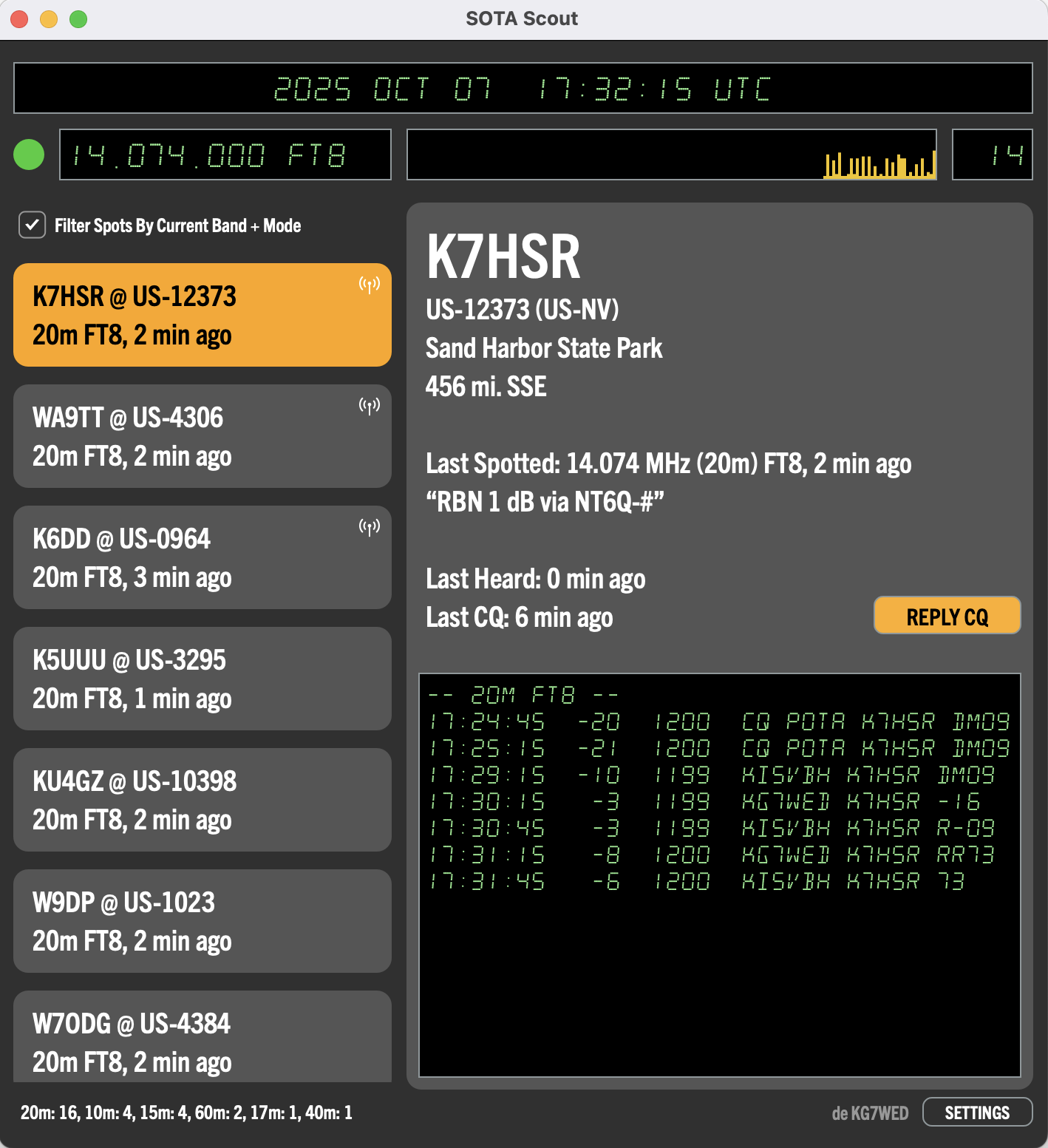 Screenshot of SOTA Scout during a POTA chase